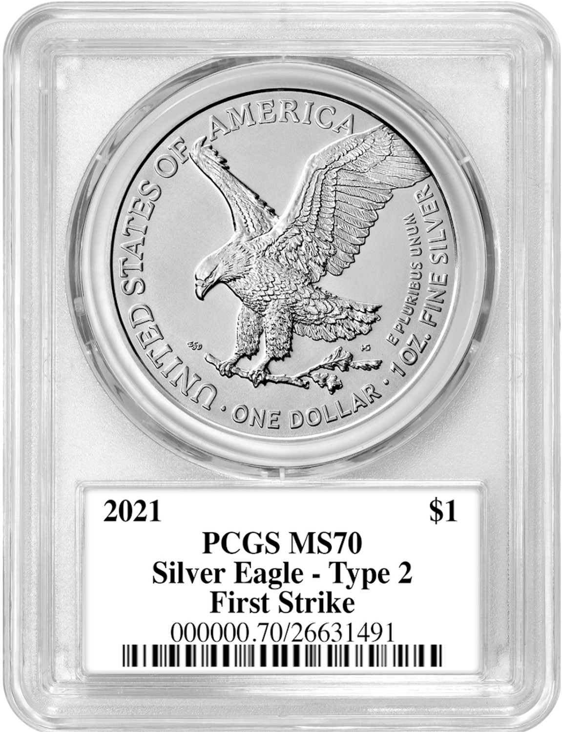 2021 T-2 Silver Eagle PCGS MS70 Emily Damstra Signed | LCR Coin