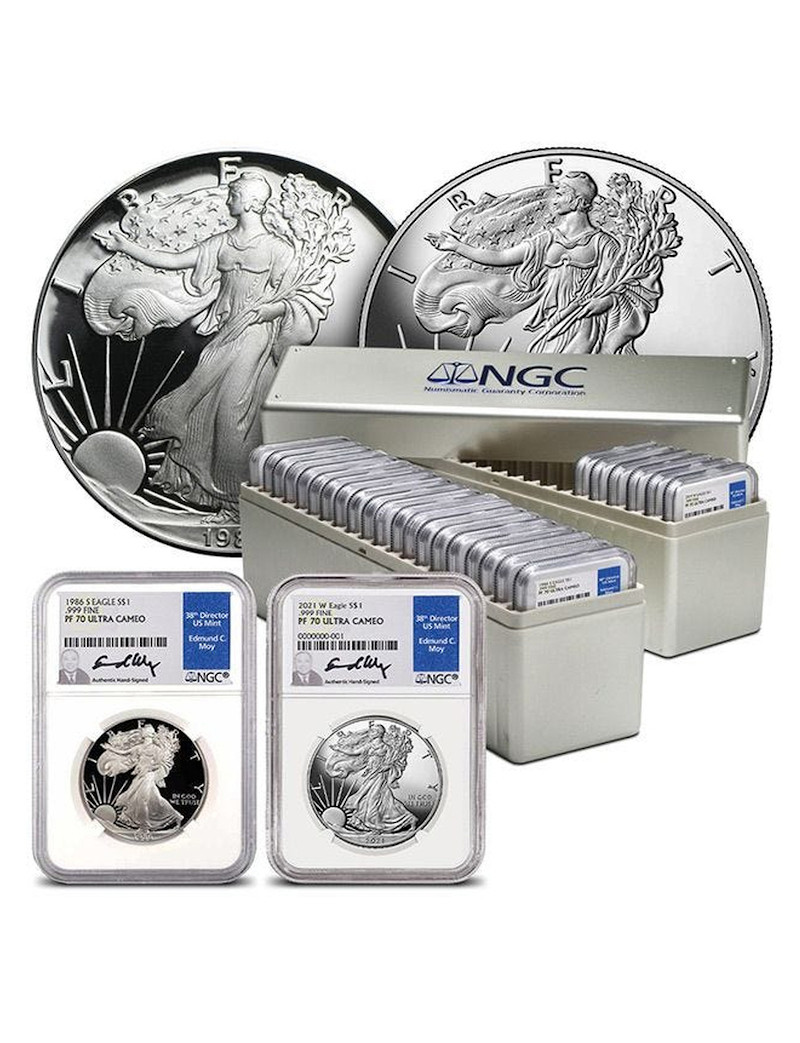 純銀 SterlingSilver 925 850 刻印　計93g まとめ売り 1986-2021 Silver Eagle 35 pc Set NGC PF70UCAM Edmund Moy Signed