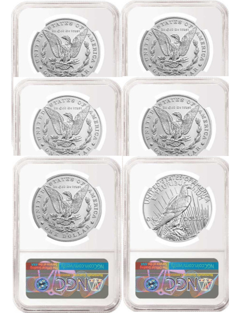 2021 Morgan Peace Dollar Advanced Release NGC MS70 6-pc Complete
