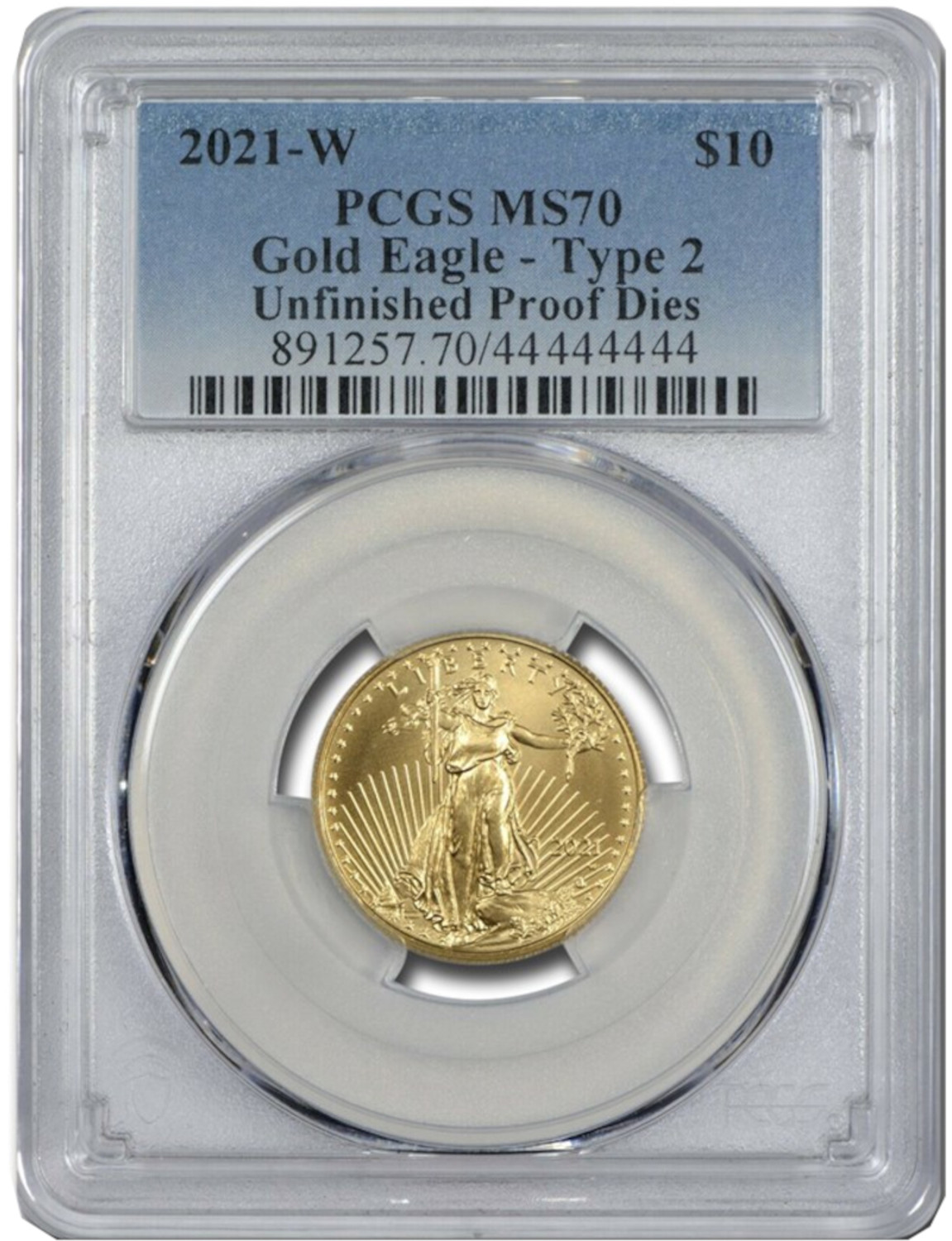 2021-W $10 Gold Eagle Type 2 Unfinished Proof Dies PCGS MS70 | LCR