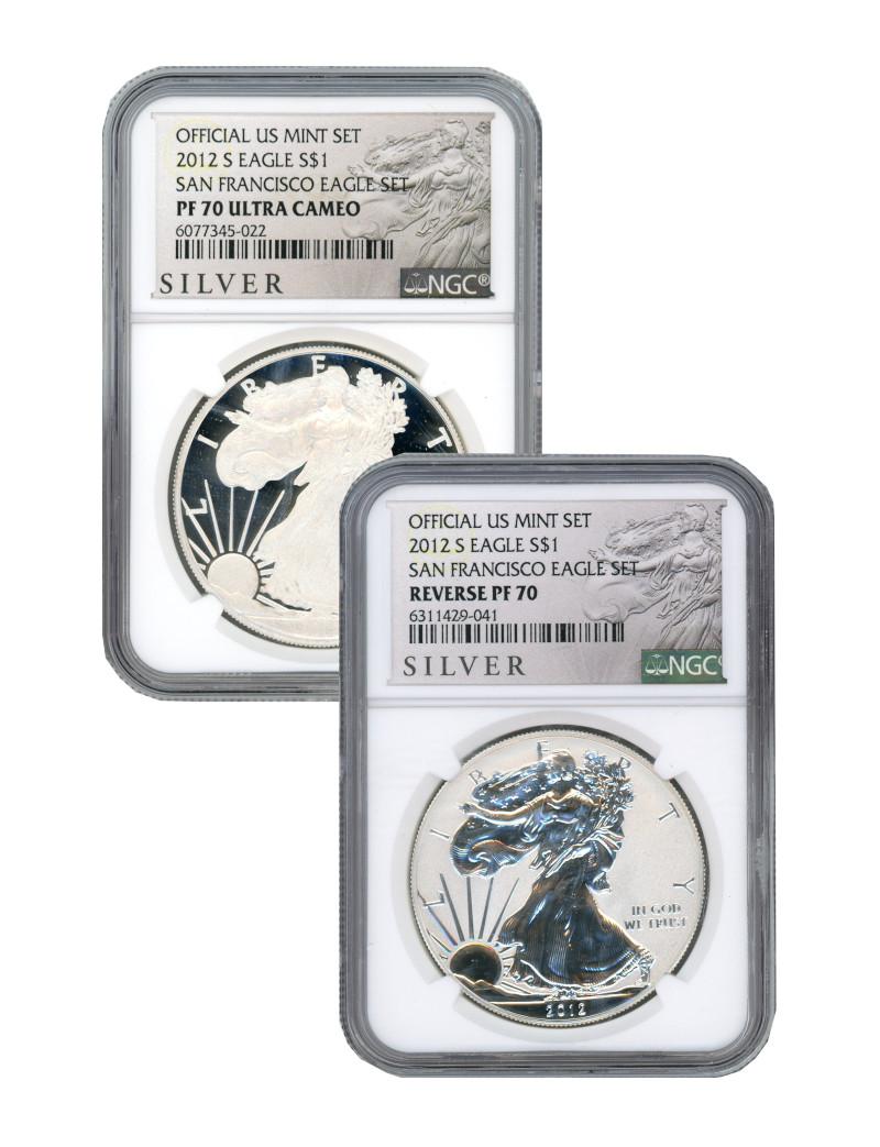 2012-S US Mint American Silver Eagle 2pc Set Reverse NGC PF70 and