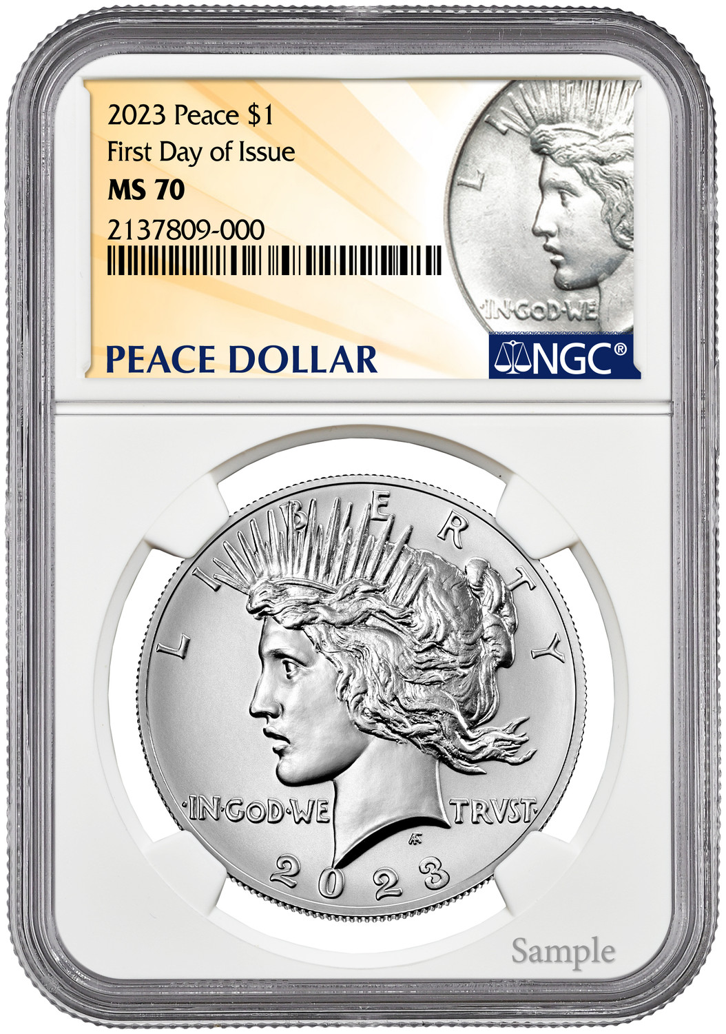 2023 Peace Silver Dollar First Day of Issue MS70 | LCR Coin