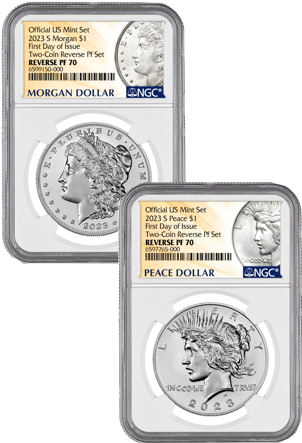 2023-S Morgan Peace Dollar Reverse Proof 2-Coin Set FDI NGC PF70