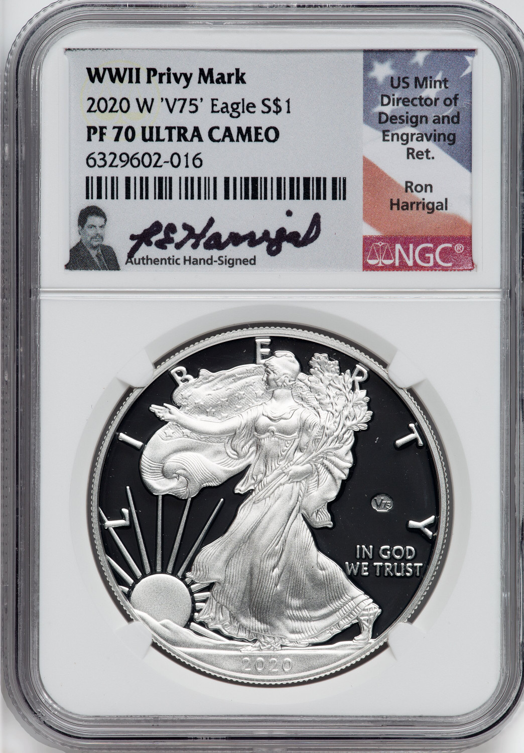 2020-W Silver Eagle v75 WWII NGC PF70UCAM Ron Harrigal | LCR Coin