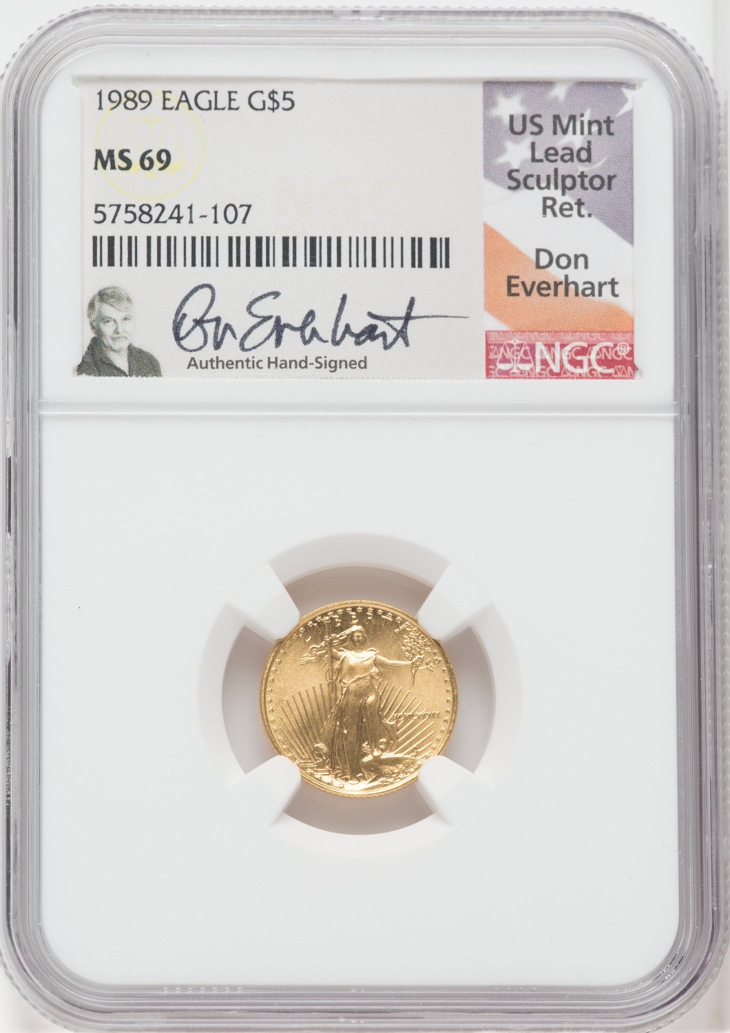1989 $5 Tenth Ounce Gold Eagle NGC MS69 Don Everhart Signed | LCR Coin
