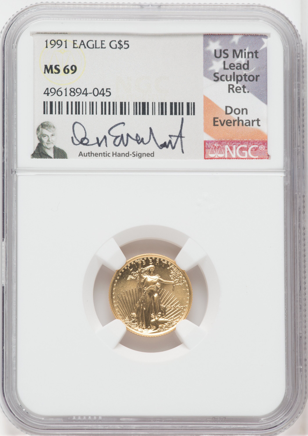 1991 $5 Tenth Ounce Gold Eagle NGC MS69 Don Everhart Signed | LCR Coin