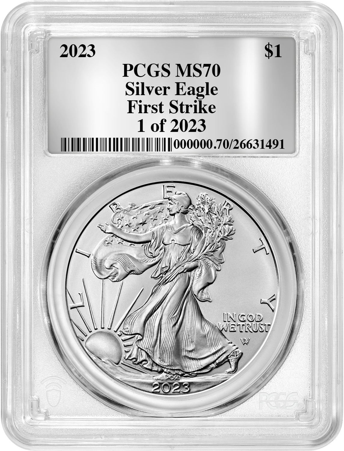 2023 Silver Eagle Special Foil Label 1 of 2023 First Strike PCGS