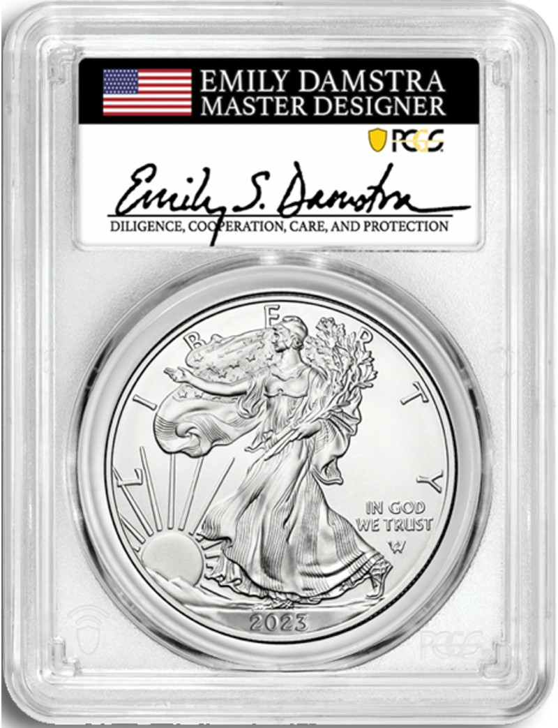 2023 Silver Eagle First Day of Issue PCGS MS70 Emily Damstra