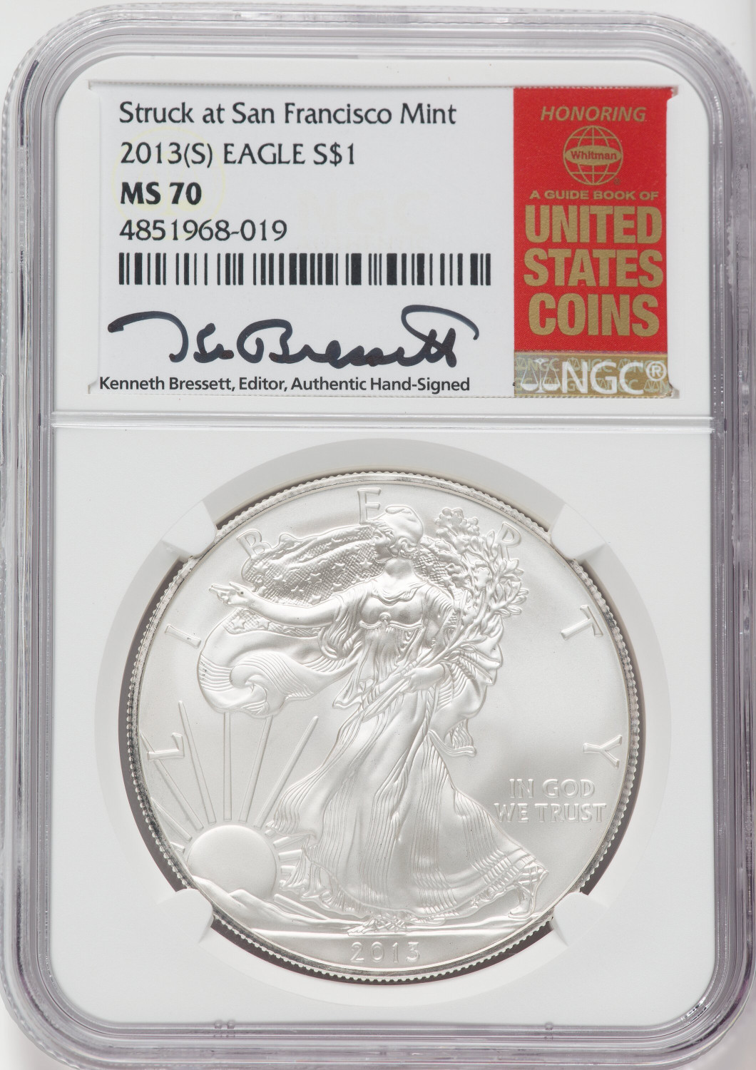 2013-(S) S$1 Silver Eagle Struck at San Francisco NGC MS70 - LCR Coin