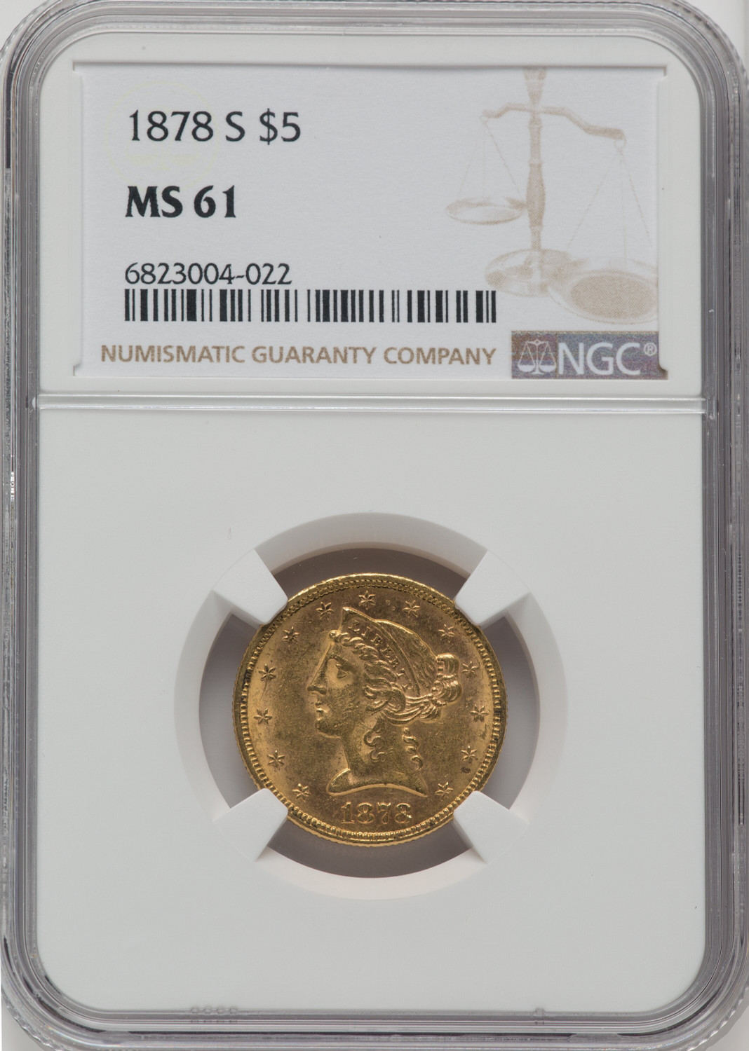 アメリカ 1ドル&5セント 1878-S $5 Liberty Half Eagle NGC MS61 - LCR Coin