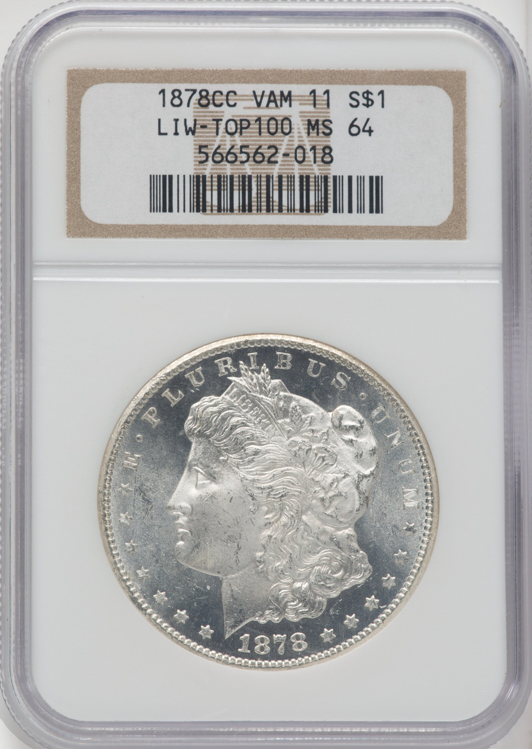 1878-CC $1 VAM-11 Lines in Wing Morgan Dollar NGC MS64 - LCR Coin
