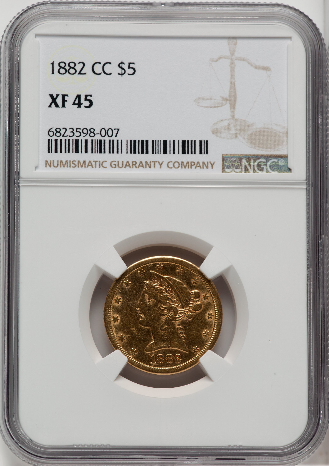 1882-CC $5 Liberty Half Eagle NGC XF45 - LCR Coin