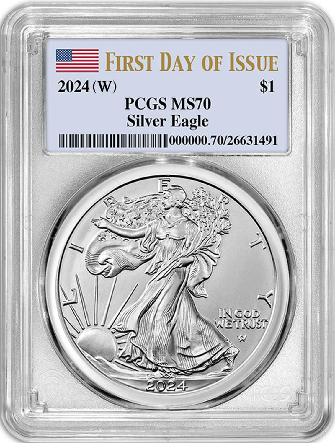 2024-(W) American Silver Eagle FDI Flag Label PCGS MS70