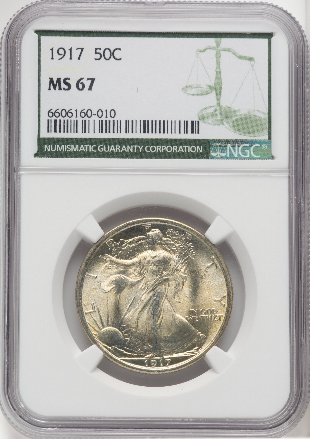 1917 50C Green Label Walking Liberty Half Dollar NGC MS67 - LCR Coin
