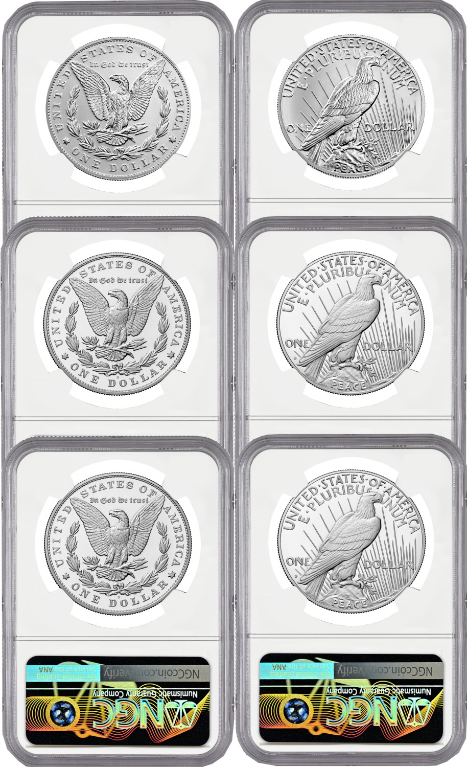 2023 Morgan and Peace Silver Dollar 6-Coin Set MS70/PF70/RP70 NGC