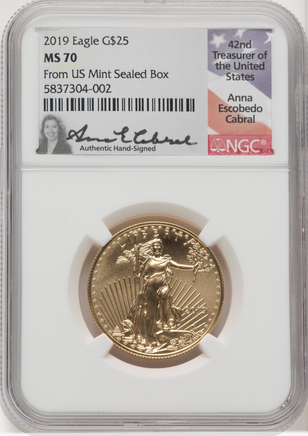 2019 $25 Half Ounce Gold Eagle NGC MS70 Anna Cabral Signed - LCR Coin