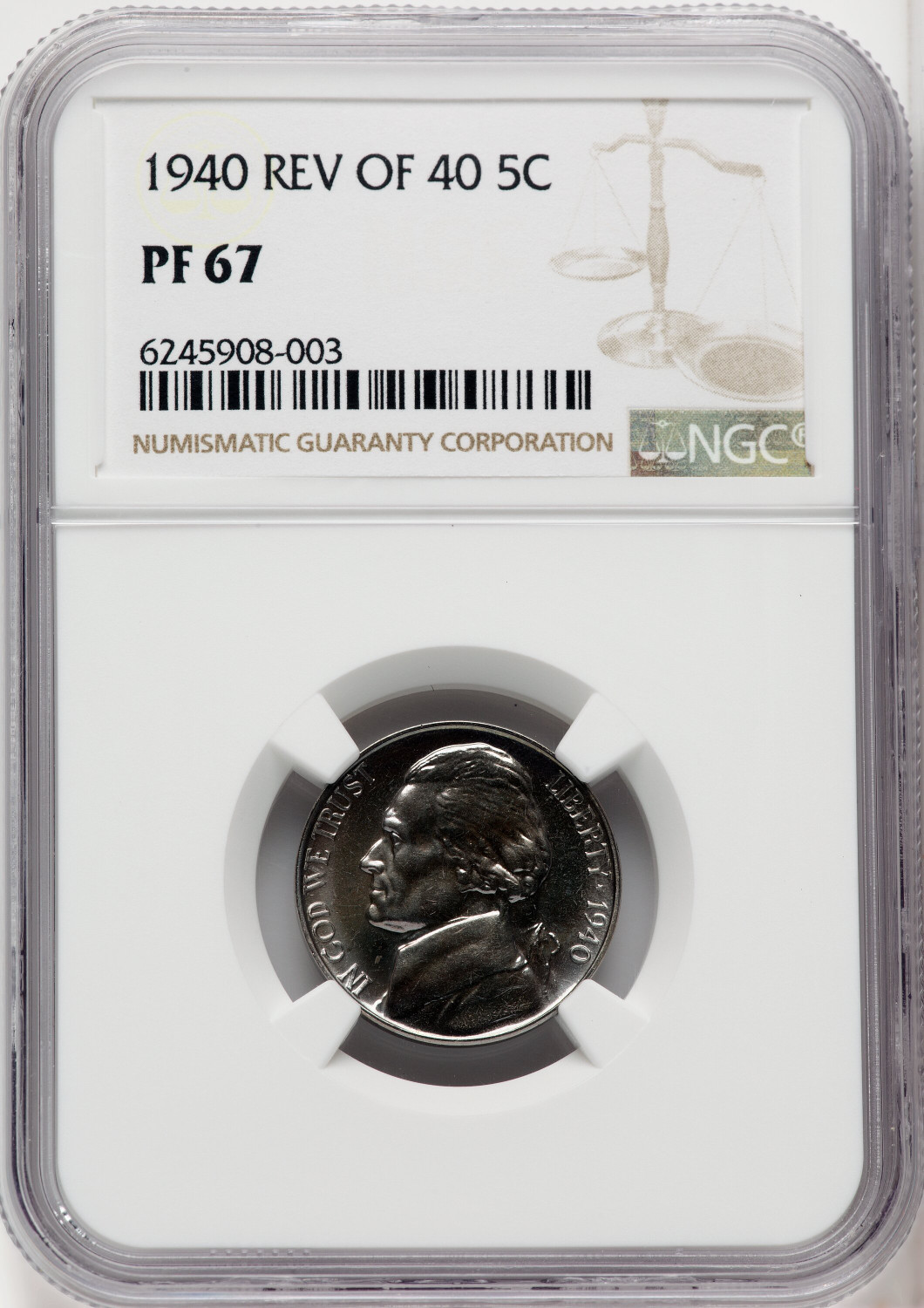 1939 5C Reverse of 1940 Proof Jefferson Nickel NGC PR67 (765038027