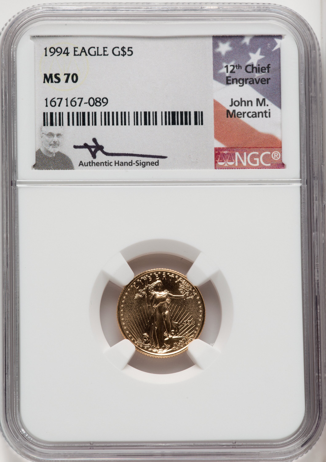 1994 $5 Tenth-Ounce Gold Eagle NGC MS70 Mercanti - LCR Coin