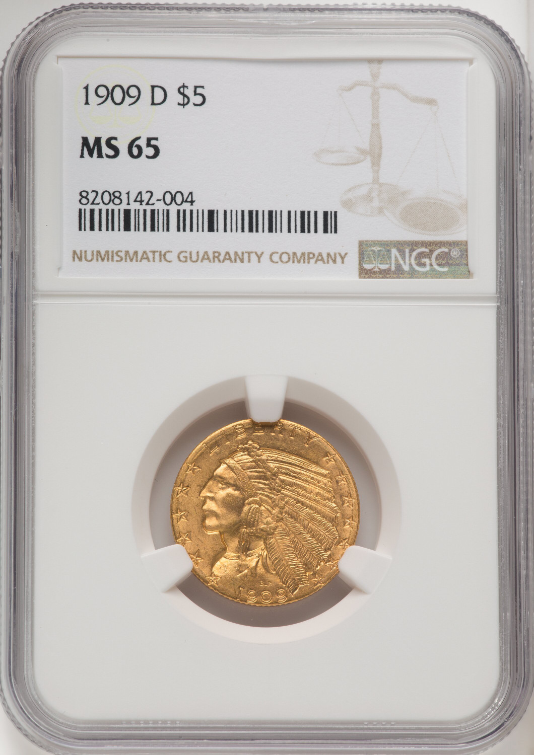 1909-D $5 Indian Half Eagle NGC MS65 (770218063)