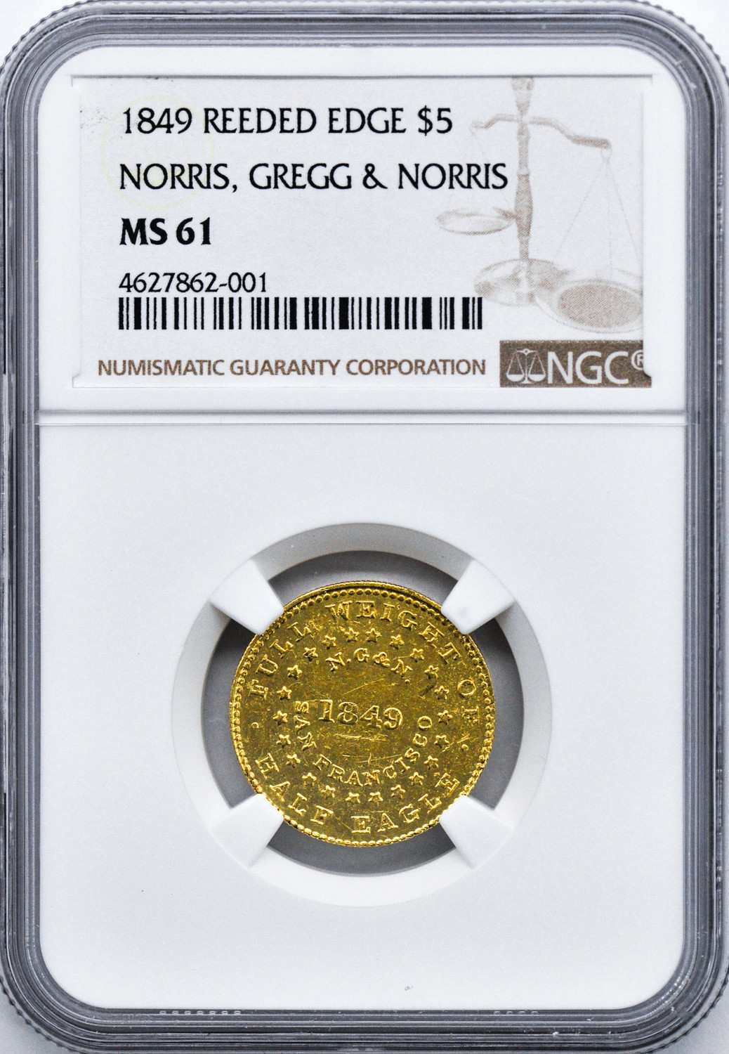 1849 $5 Gold Half Eagle NGC MS61 - LCR Coin