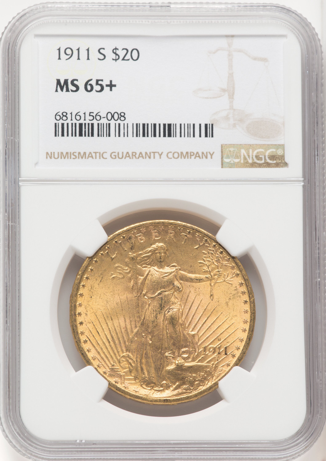 1911-S $20 Saint-Gaudens Double Eagle NGC MS65+ (770254042)