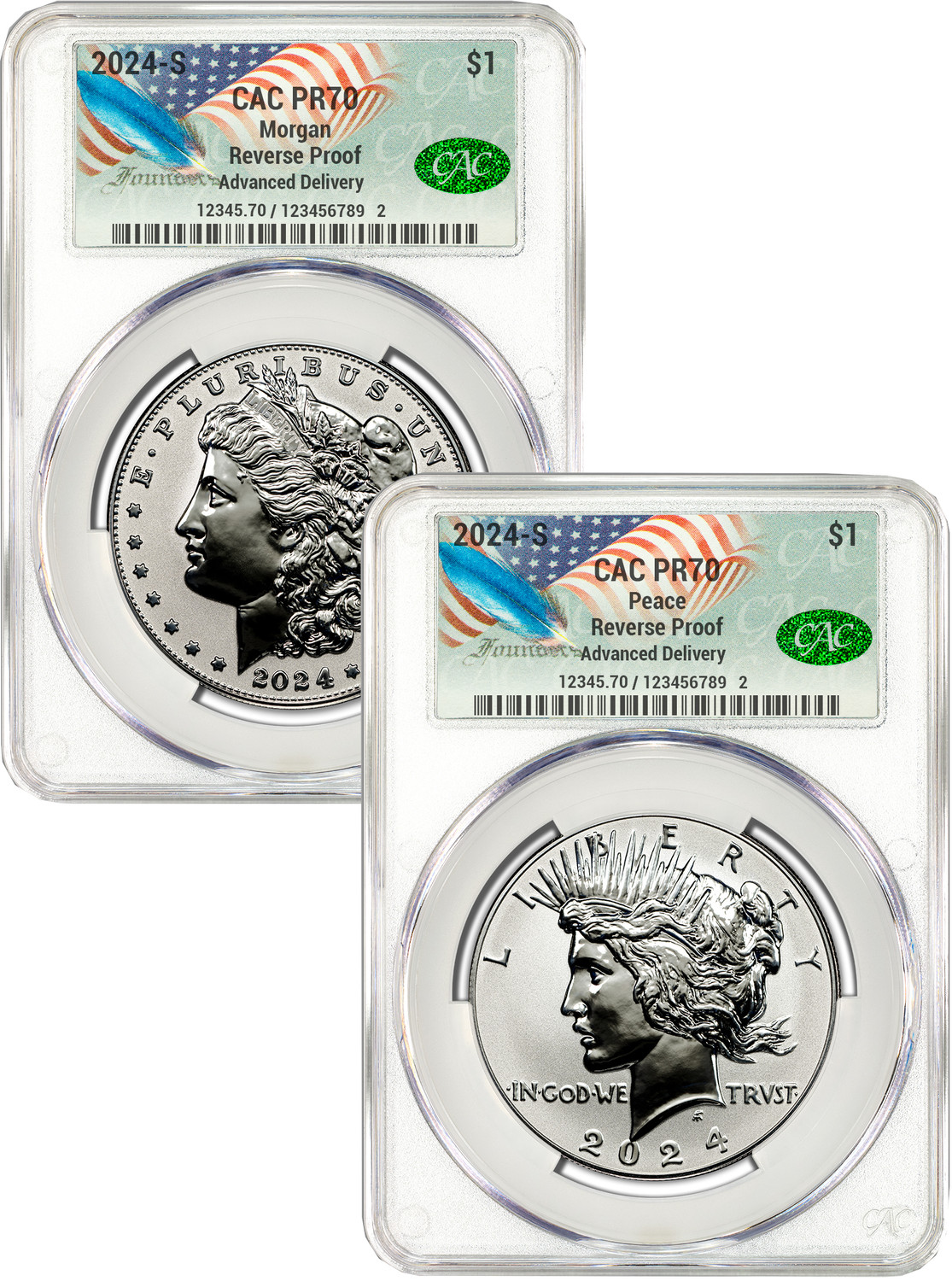定価7万円 Carrs Sterling Silver 20x15cm 新品 2024-S Morgan and Peace Silver Dollar 2pc Reverse Proof Set
