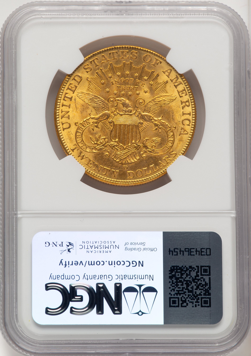 1907-D $20 Liberty Double Eagle NGC MS64+. Second image.