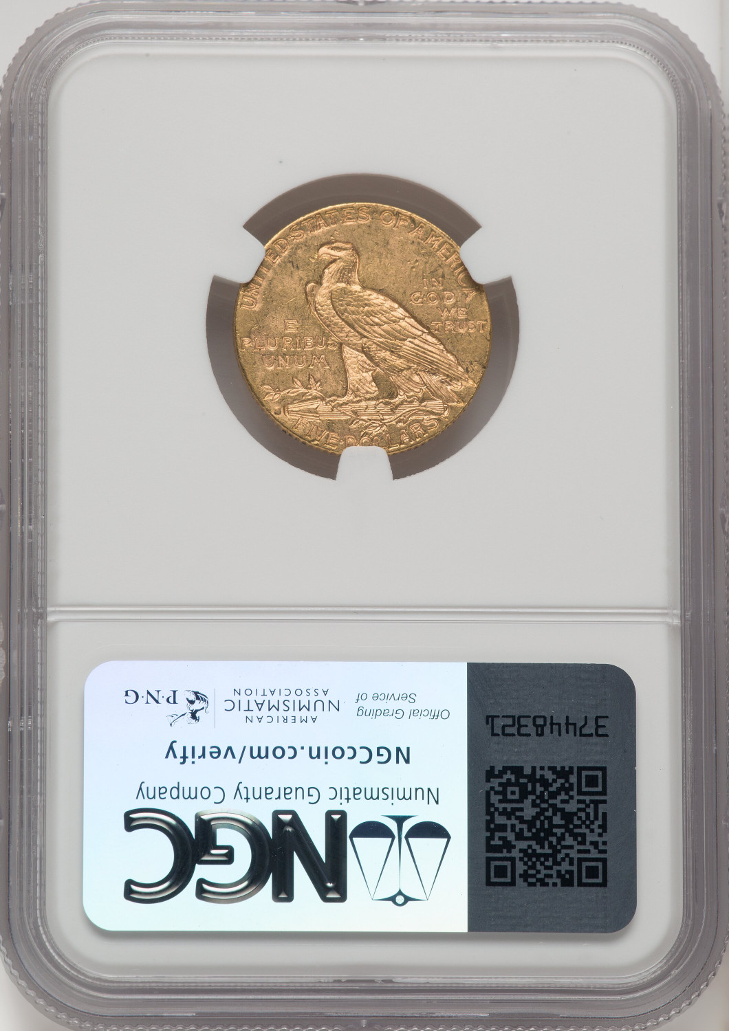 1916-S $5 Indian Half Eagle CACG MS62. Second Image