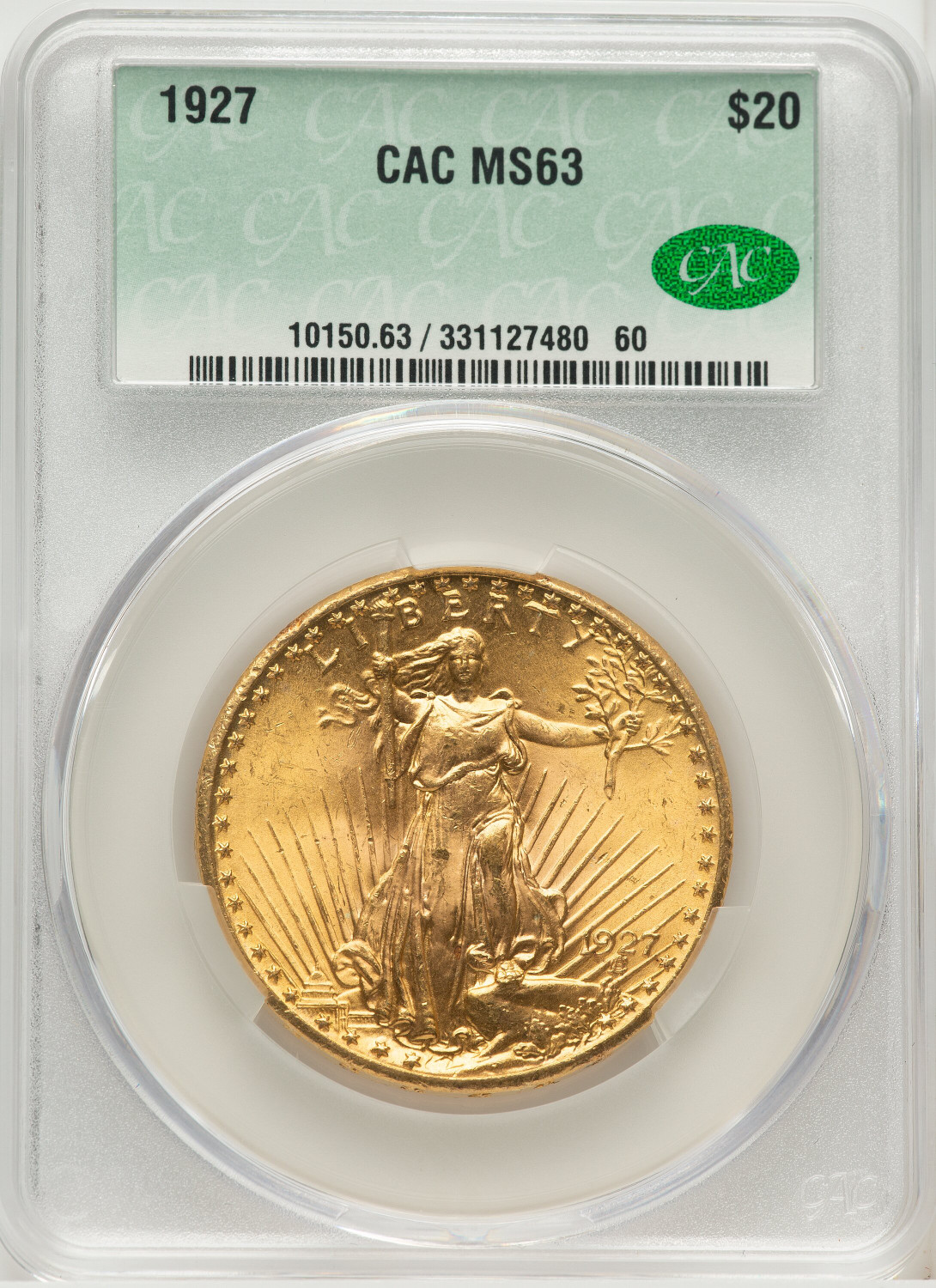 1927 $20 Saint-Gaudens Double Eagle CACG MS63