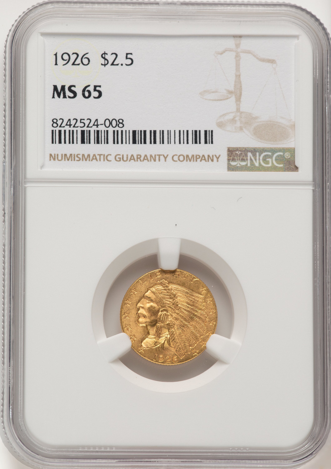 1926 $2.50 Indian Quarter Eagle NGC MS65 (776139012)