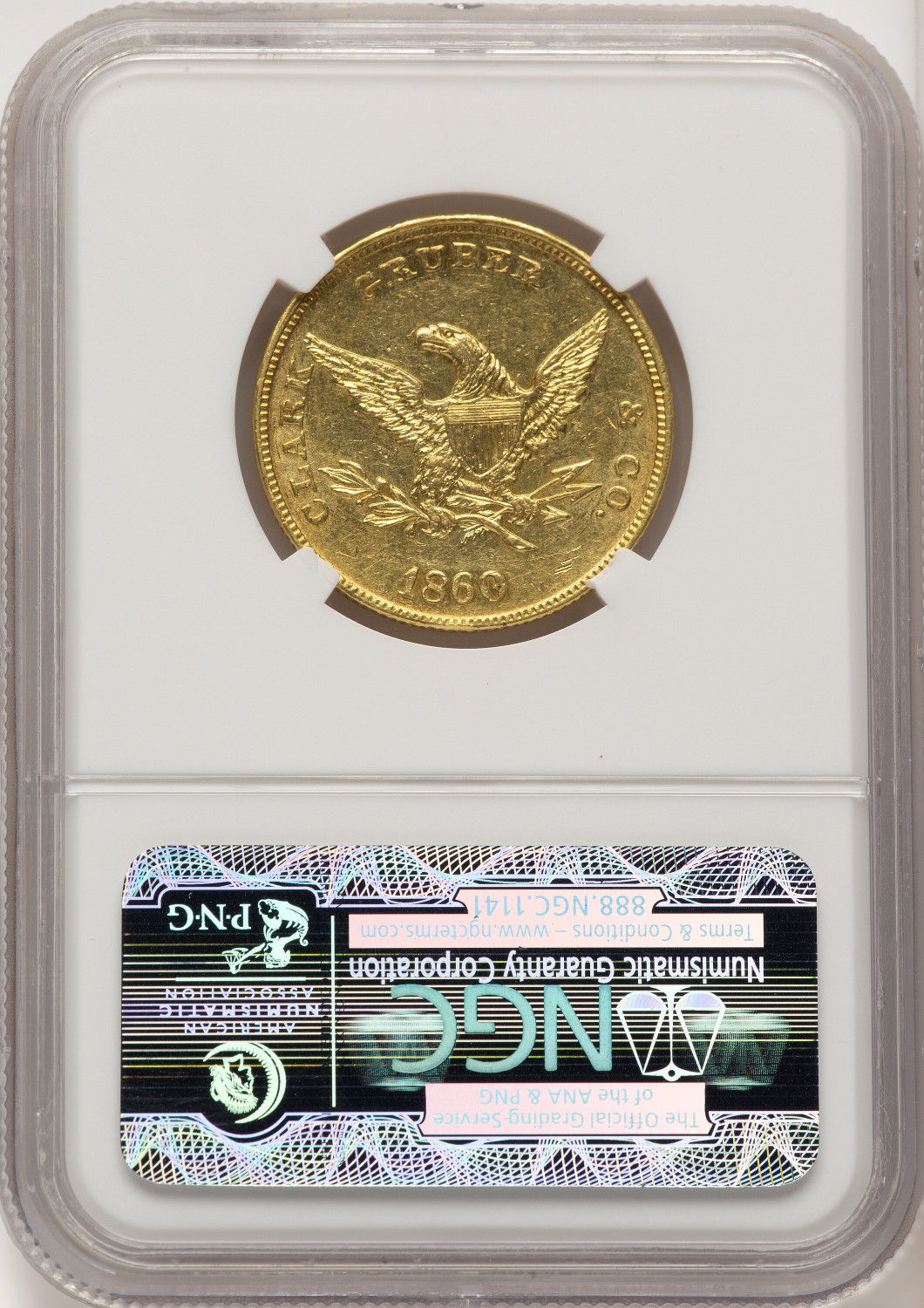 1860 Clark Gruber & Co. Ten Dollar Territorial Gold NGC MS61 (776083009). Second image.