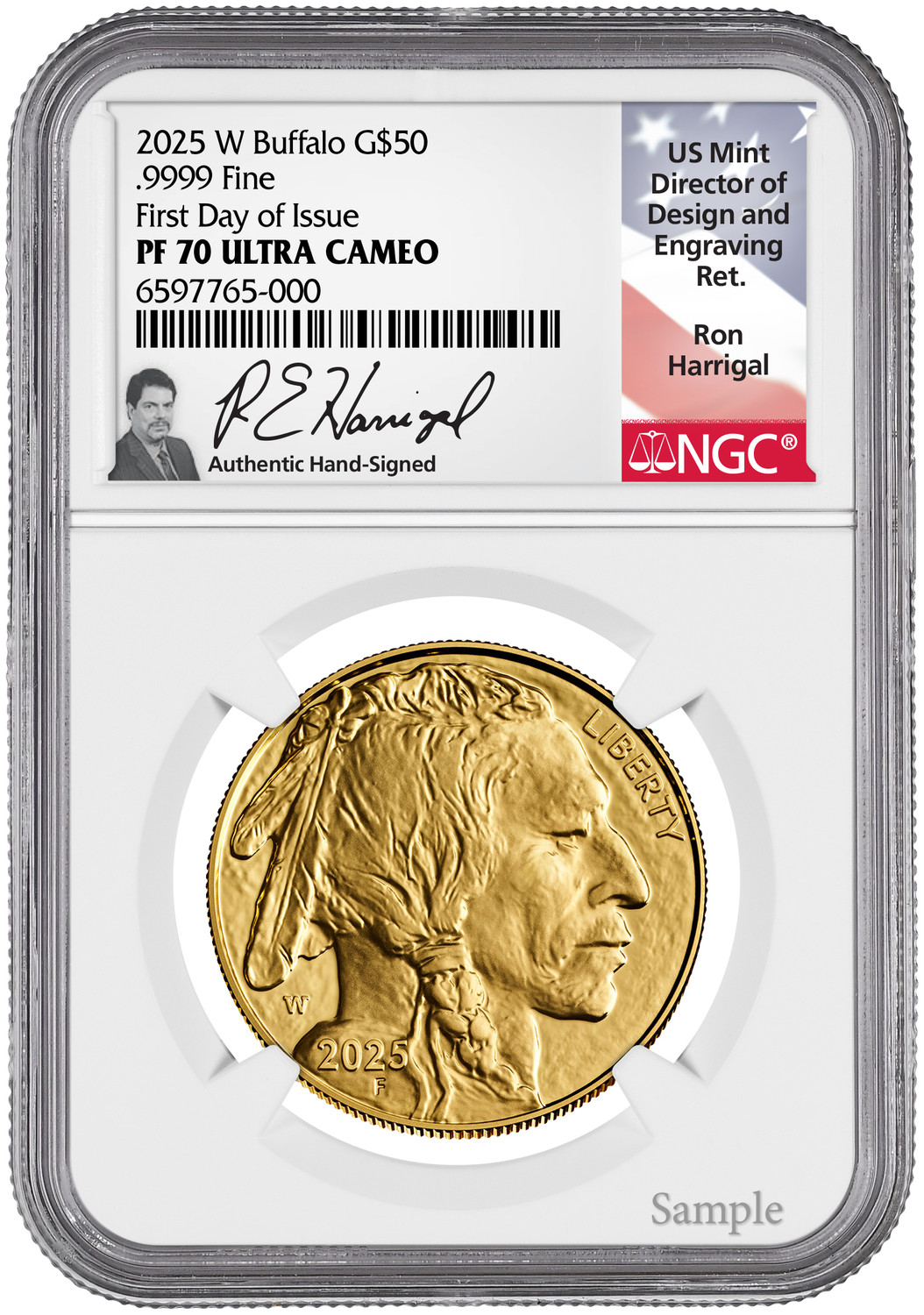 2025-W $50 Proof Gold Buffalo First Day of Issue NGC PF70 Harrigal