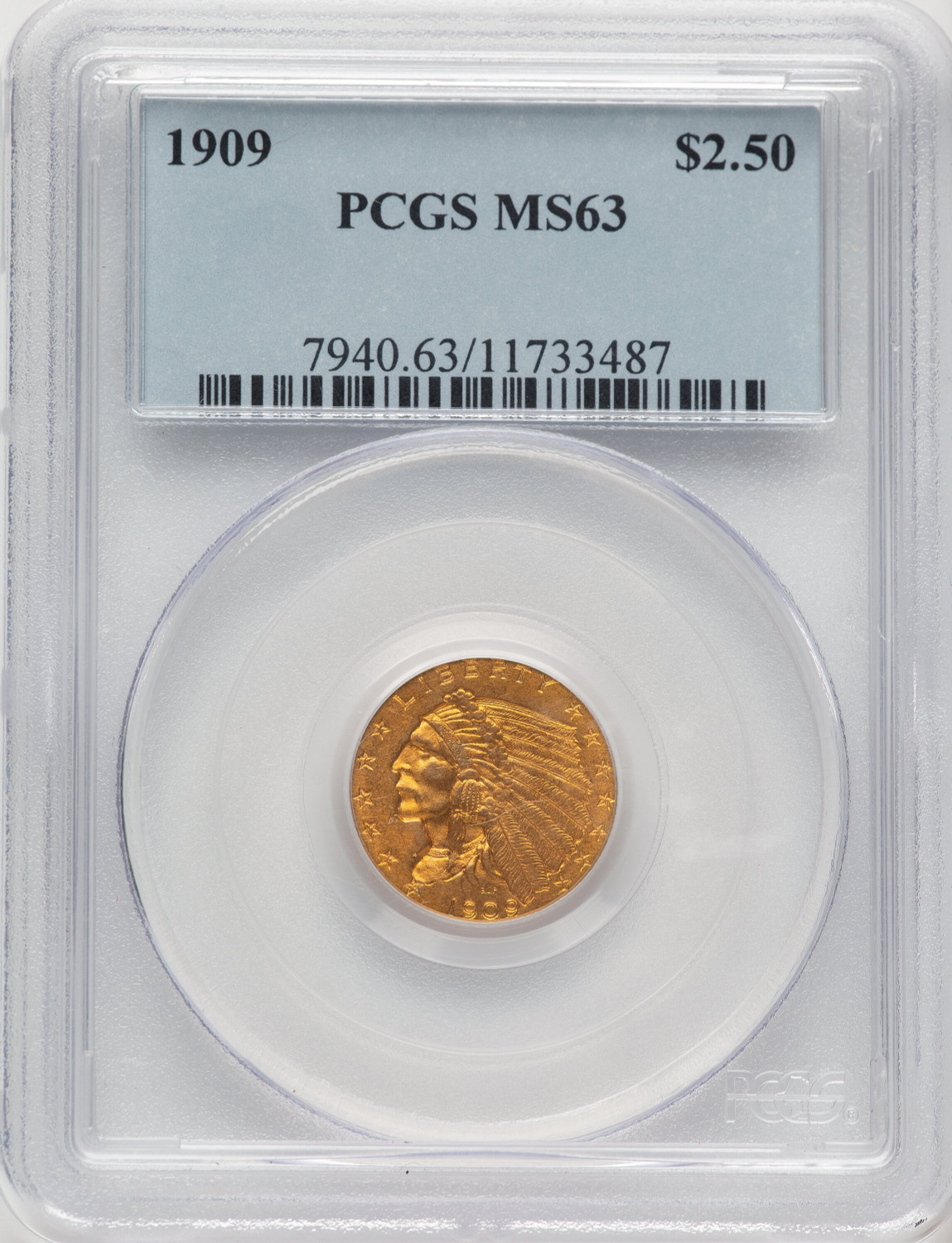 1909 $2.50 Indian Quarter Eagle PCGS MS63 (777754010)