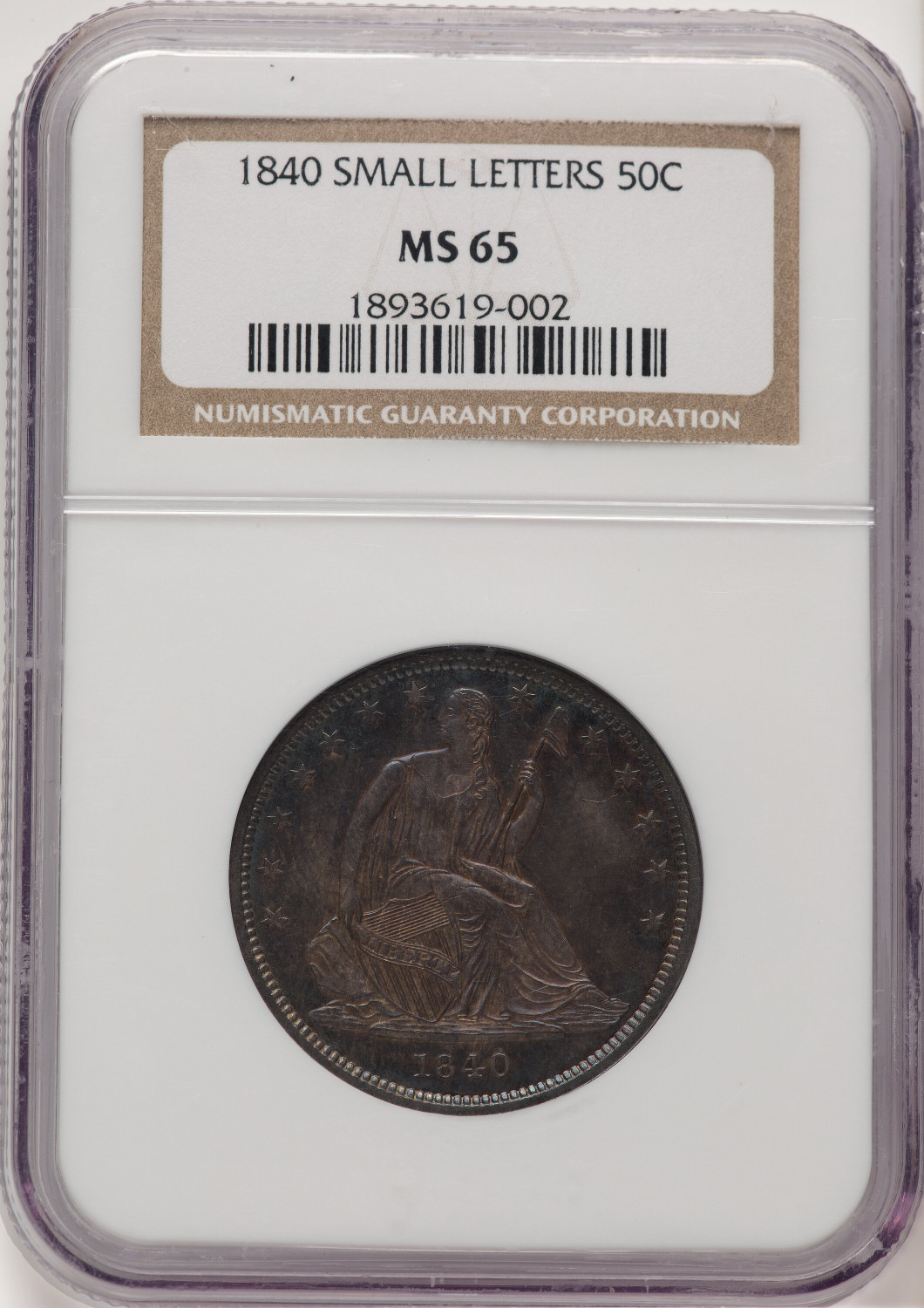 1840 50C Reverse of 1839 Seated Half Dollar NGC MS65
