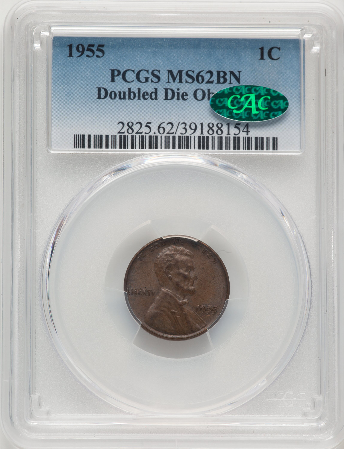 1955 Doubled Die Obverse BN CAC Lincoln Cent PCGS MS62 (520973054