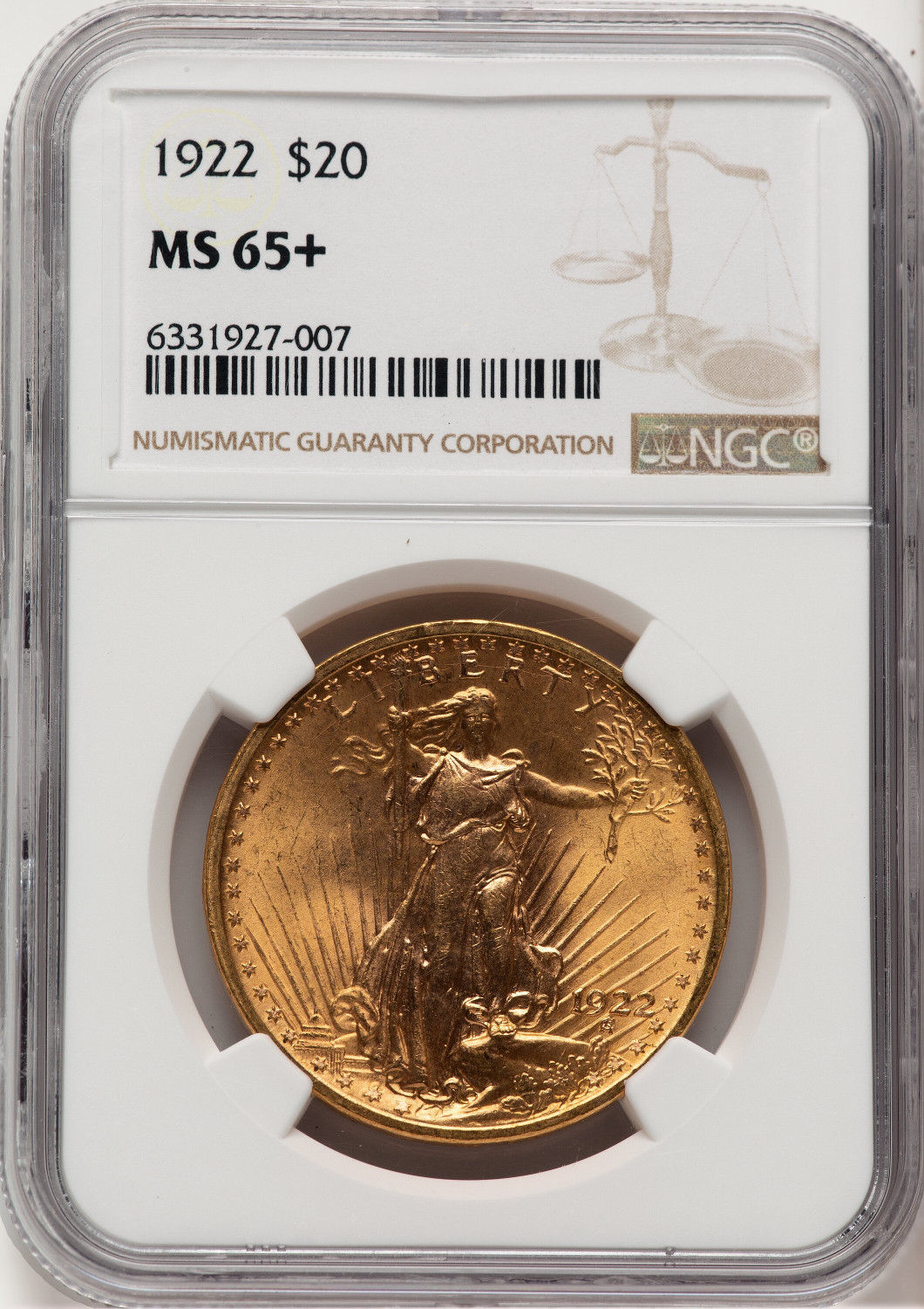 1922 $20 Saint-Gaudens Double Eagle NGC MS65+ (521120066)