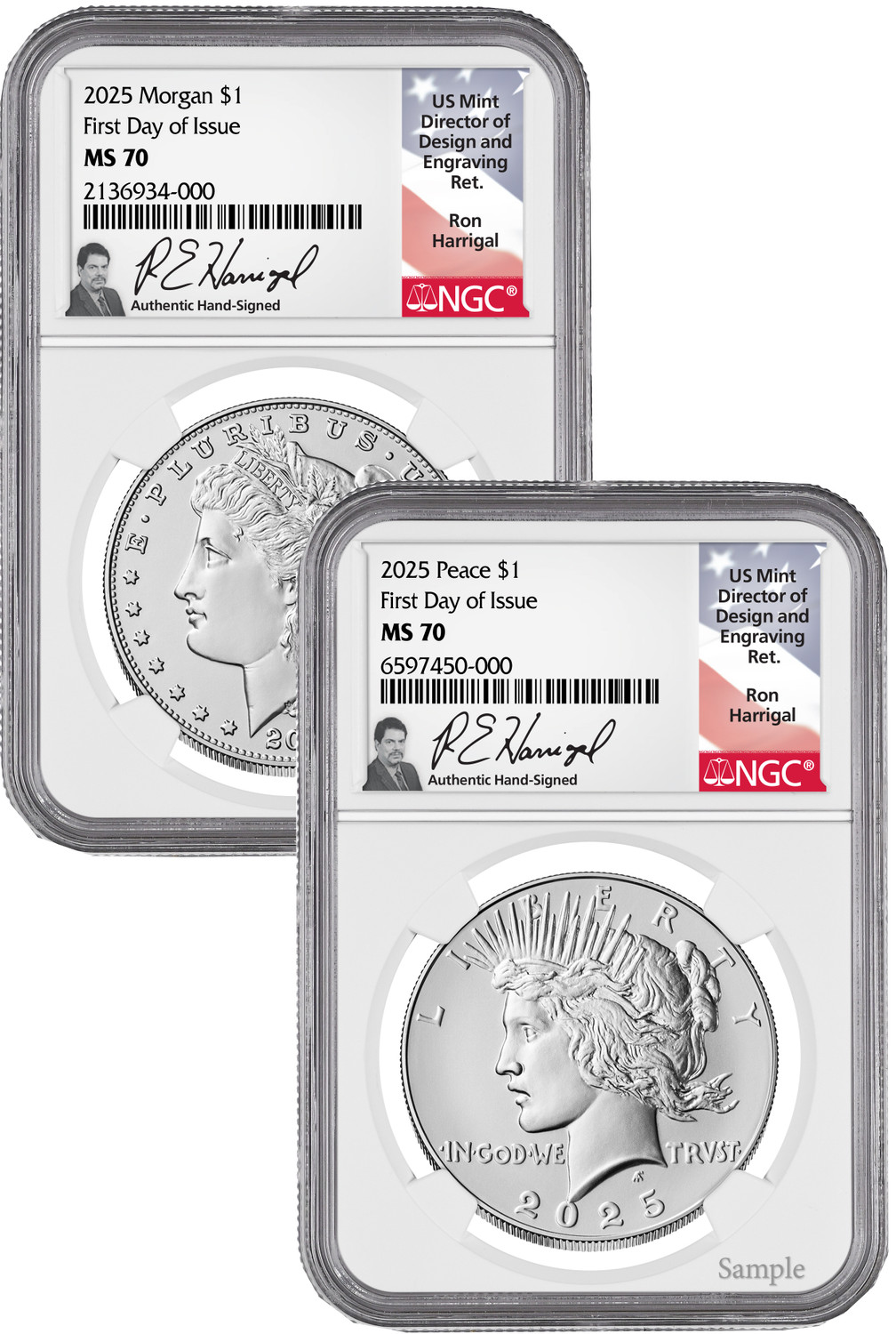 2025 Morgan and Peace Silver Dollar 2pc Set FDI NGC MS70 | LCR Coin