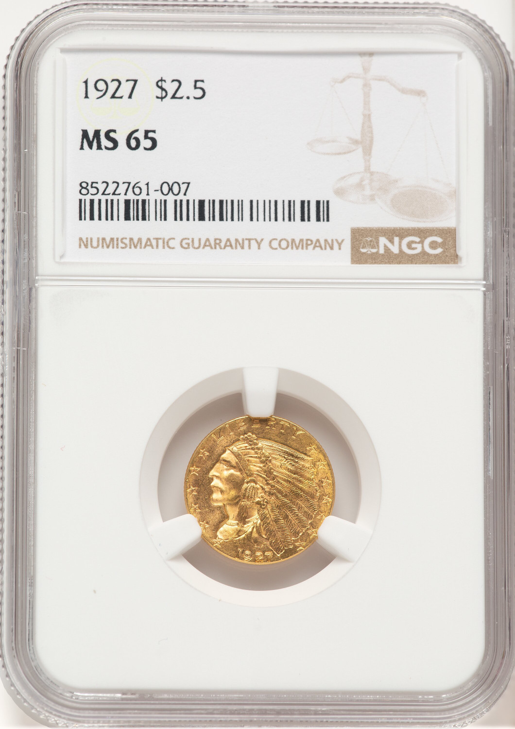 1927 $2.50 Indian Quarter Eagle NGC MS65 (778531013)