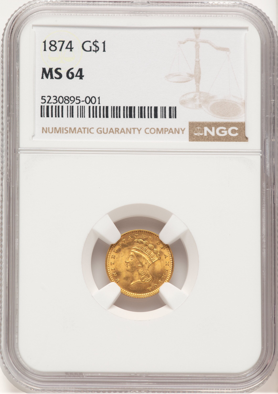 1874 G$1 Gold Dollar NGC MS64 (520875012) - LCR Coin