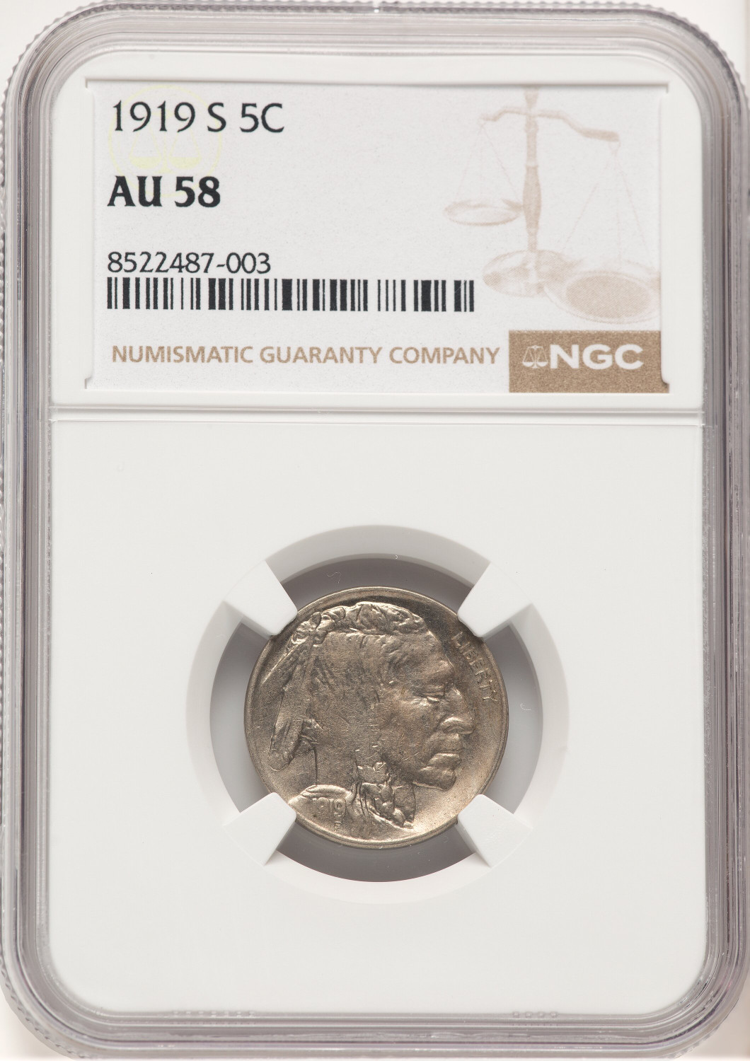1919-S 5C Buffalo Nickel NGC AU58