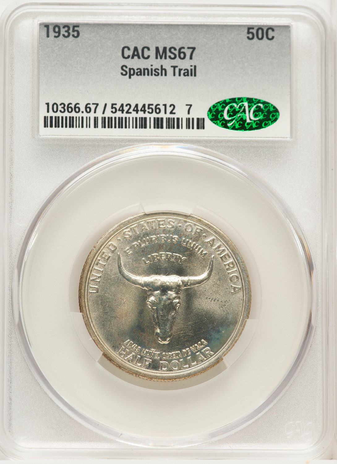 1935 50C Spanish Trail Commemorative Silver CACG MS67