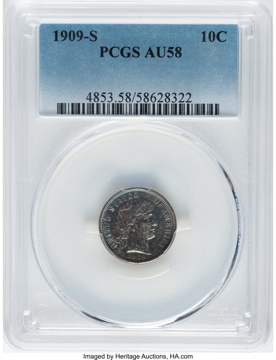 1909-S 10C Barber Dime PCGS AU58