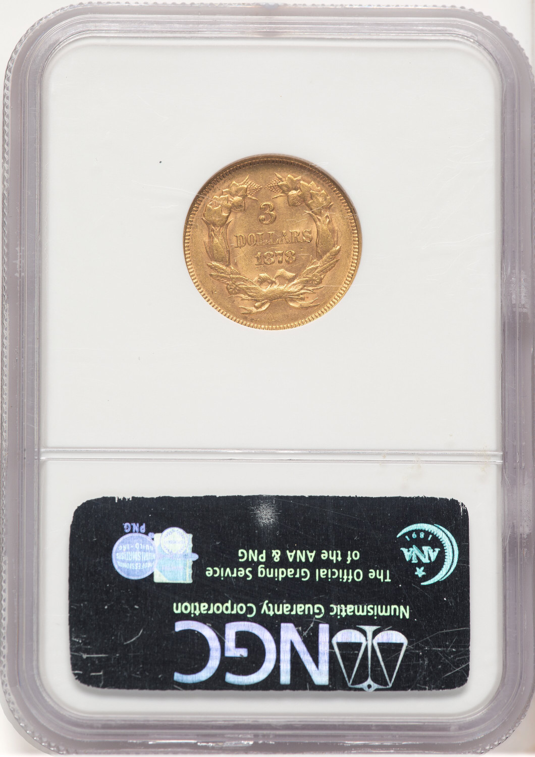 1878 $3 Three Dollar Gold Pieces NGC AU58. Second image.