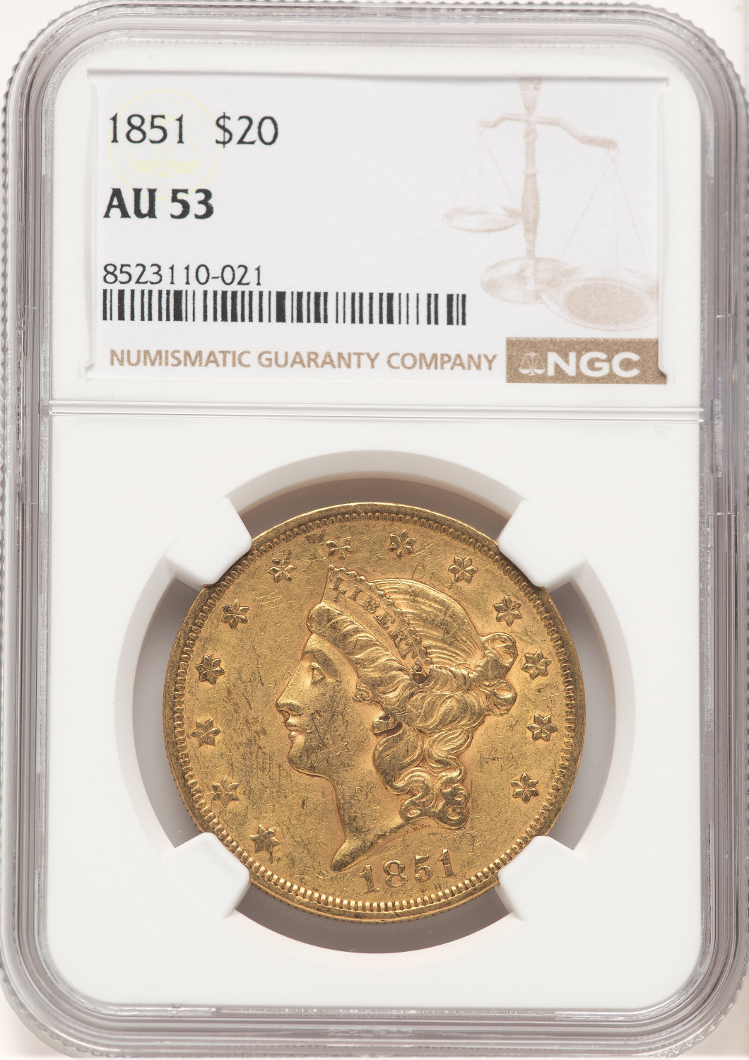 1851 $20 Liberty Double Eagle NGC AU53 (177372001)