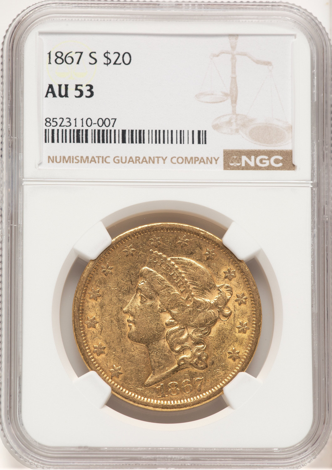 1867-S $20 Liberty Double Eagle NGC AU53 (177372006)