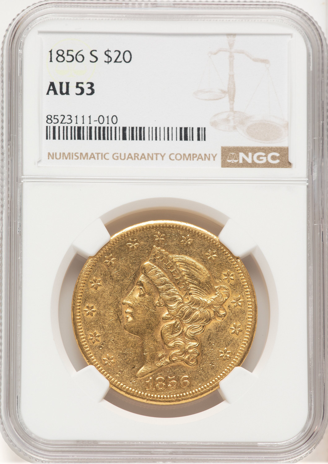 1856-S $20 Liberty Double Eagle NGC AU53 (507252018)