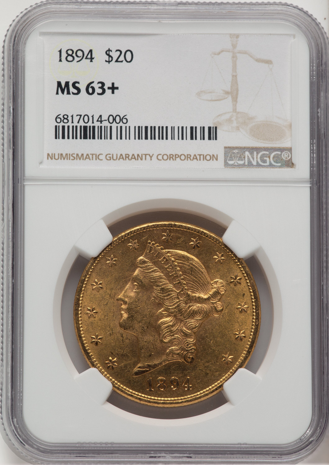 1894 $20 Liberty Double Eagle NGC MS63+