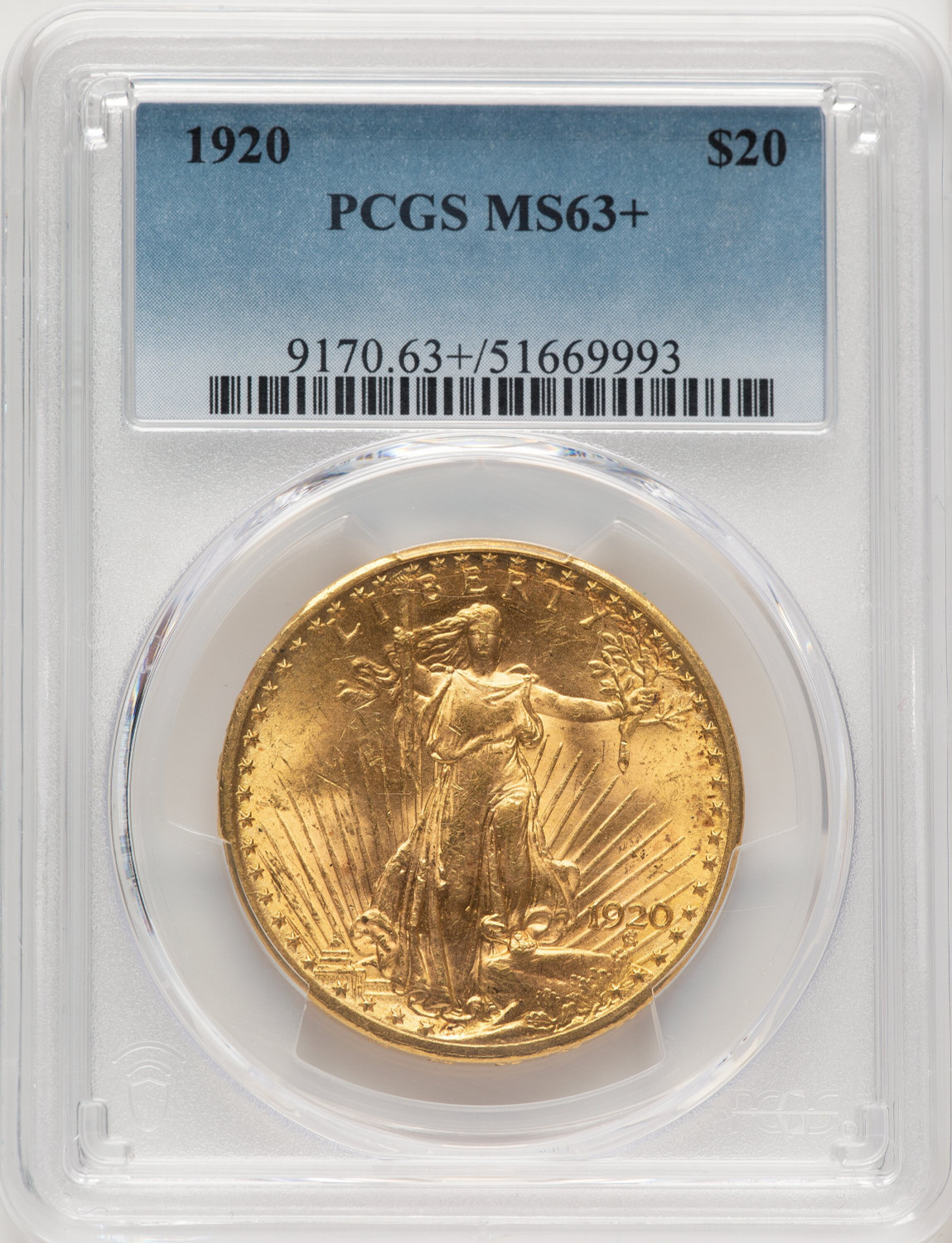 1920 $20 Saint-Gaudens Double Eagle PCGS MS63+ (759990007)