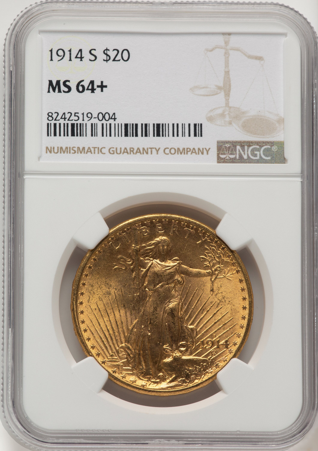 1914-S $20 Saint-Gaudens Double Eagle NGC MS64+ (774732012)