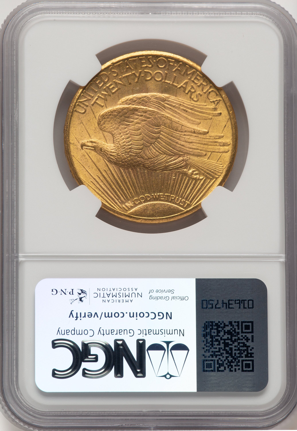 1911-D $20 Brown Label Saint-Gaudens Double Eagle NGC MS65+. Second image.